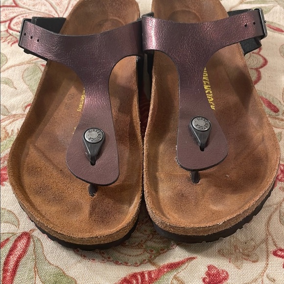 Birkenstock Gizeh Purple Natural Leather Thong Sandal Ergonomic Cork Footbed - Picture 3 of 11